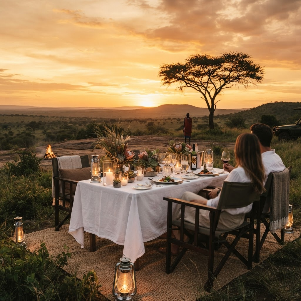 Private bush dinner at sunset